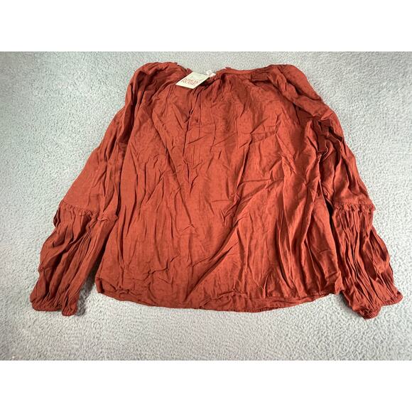 Knox Rose Shirt Women XXL 2XL Burnt Orange Long Sleeve Peasant Blouse V-Neck NWT - Picture 6 of 8